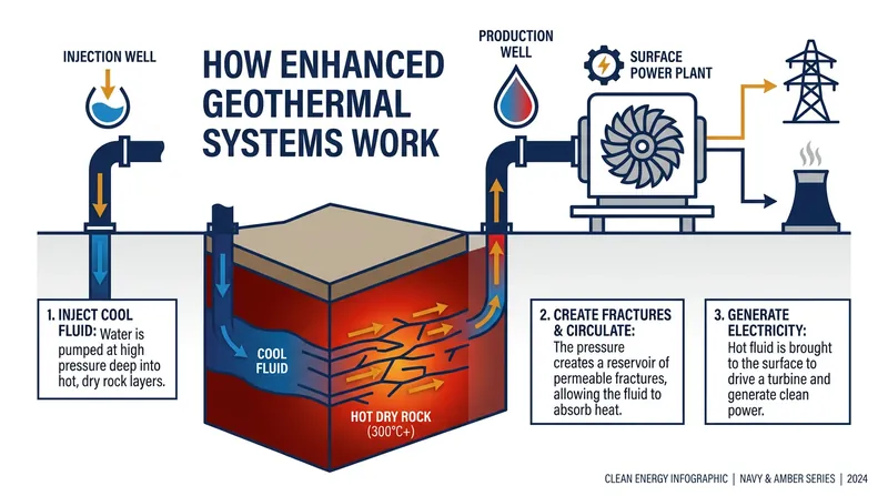 Enhanced Geothermal Systems (EGS) create artificial reservoirs by fracturing hot, dry rock deep underground.