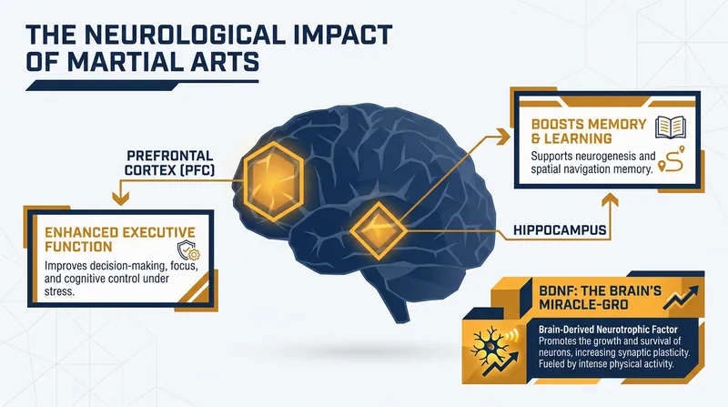 Martial arts stimulate structural changes in the brain regions responsible for memory and executive function.