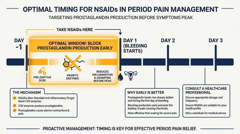 Because NSAIDs prevent the creation of pain-causing chemicals, they are most effective when taken just before or at the very onset of symptoms.