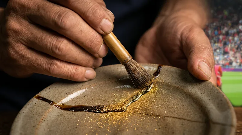The final step of the process involves dusting the wet urushi lacquer with powdered gold, silver, or platinum.