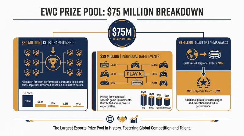 How the $75 million prize pool is distributed across the 2026 Esports World Cup.