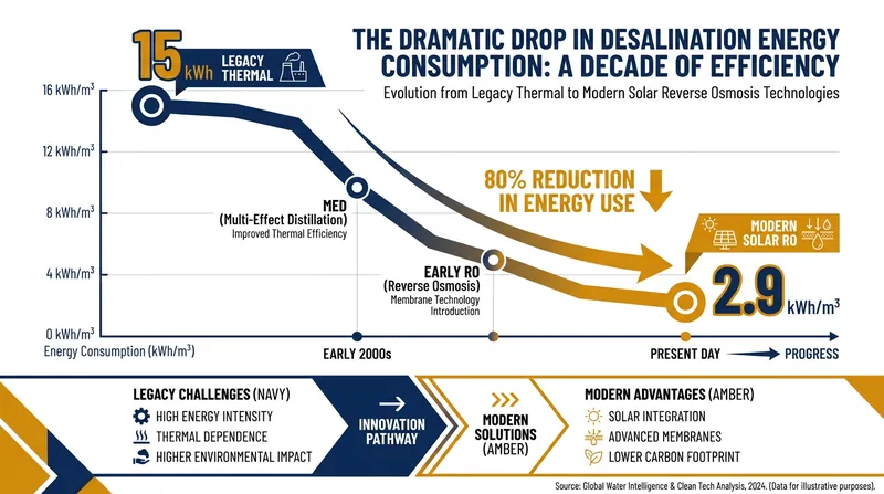 Reverse osmosis technology has slashed the energy required to produce fresh water.
