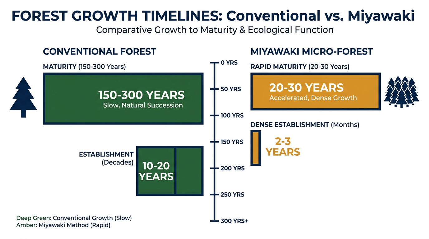 Micro-forests bypass the slow stages of natural succession, reaching maturity in a fraction of the time.