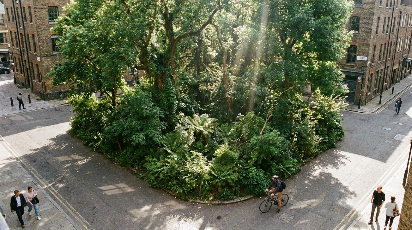 Once established, a micro-forest requires no maintenance and provides a vital cooling zone for the surrounding neighborhood.