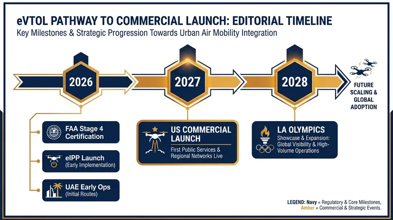 The roadmap to commercial air taxi operations accelerates through 2026 and 2027.