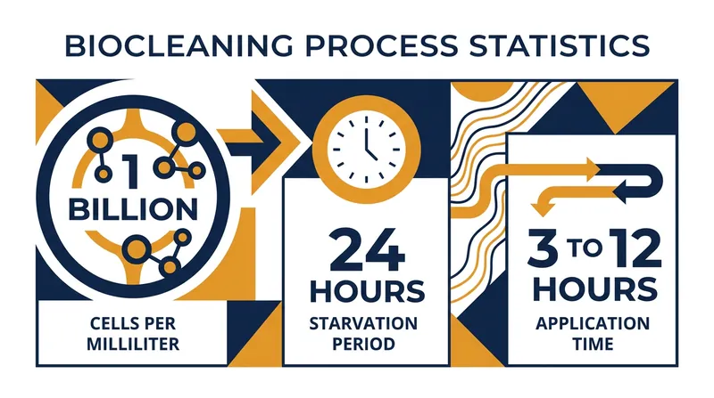 The biocleaning process relies on highly concentrated, starved bacterial cells to rapidly metabolize organic matter.