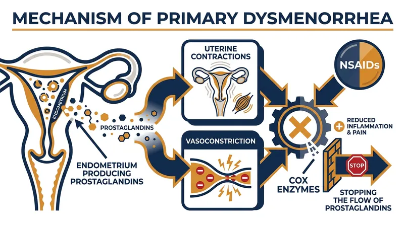 How NSAIDs target the root cause of menstrual cramps by blocking prostaglandin production.