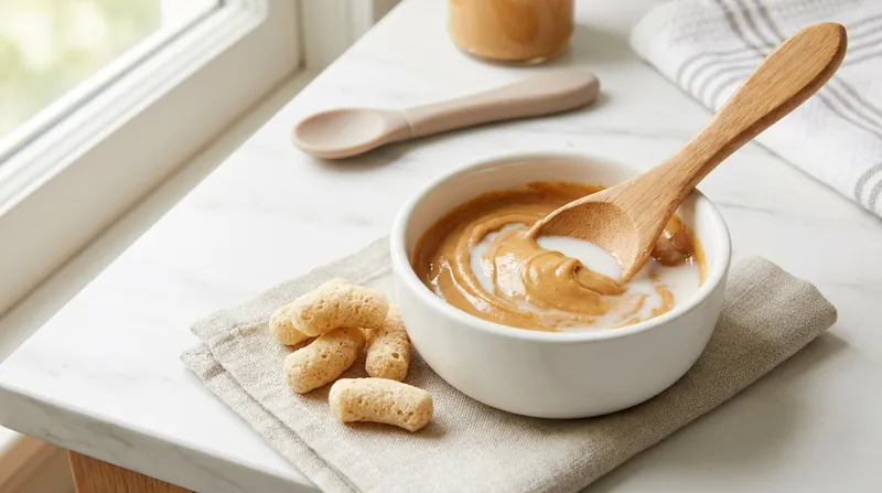 Whole peanuts are a choking hazard; parents should use thinned peanut butter, peanut powder, or dissolvable puffs.