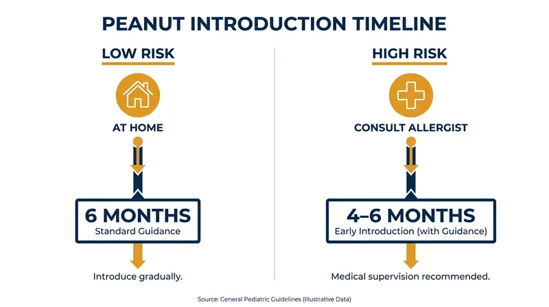 The timing of peanut introduction depends entirely on an infant's specific risk factors.