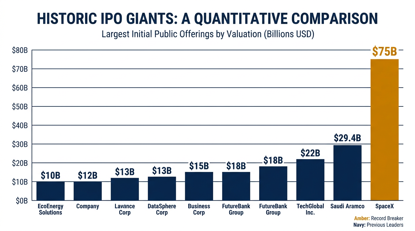 SpaceX's $75 billion capital raise dwarfed previous global IPO records.