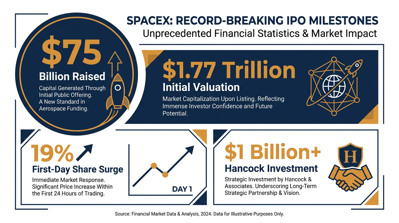 SpaceX's initial public offering shattered global records, drawing massive capital from both retail and institutional investors.