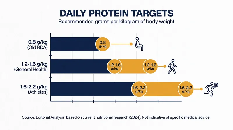 Modern sports medicine recommends significantly higher daily protein intakes than historical guidelines.