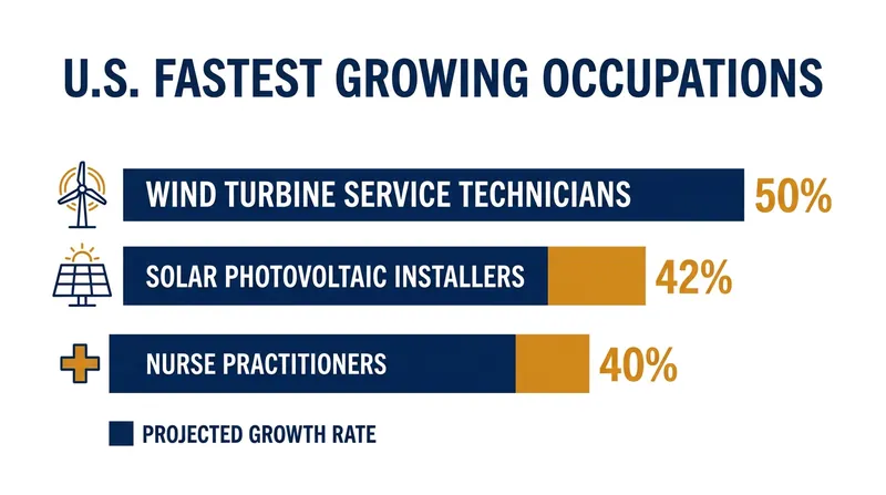Green energy trades dominate the Bureau of Labor Statistics' fastest-growing occupations list.