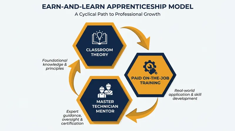 The apprenticeship model flips the economics of education by paying students while they learn.