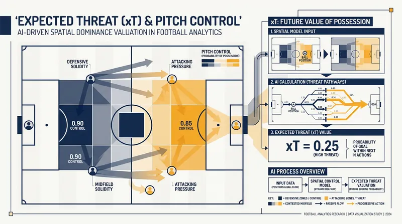 Algorithms evaluate off-ball movement by calculating which team controls key spatial zones on the pitch.