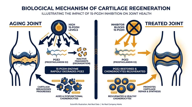 How blocking the 15-PGDH enzyme restores the joint's natural ability to heal.