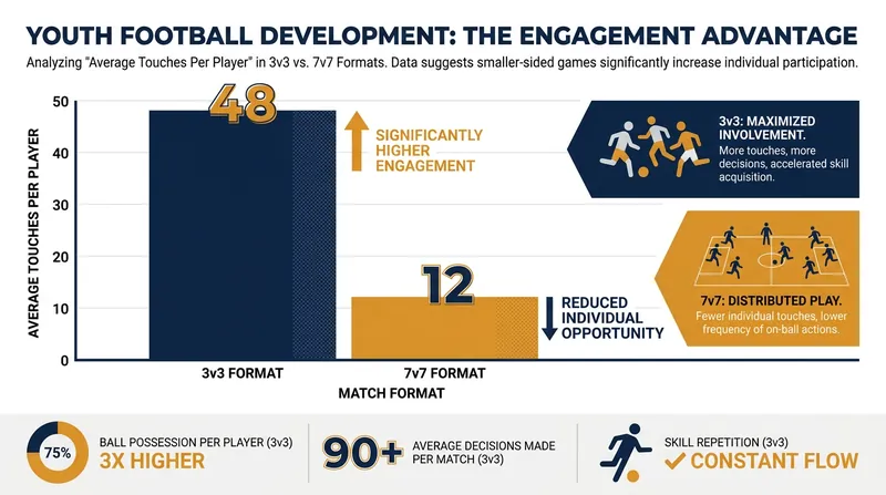 Studies show smaller-sided games drastically increase the number of times a player touches the ball.