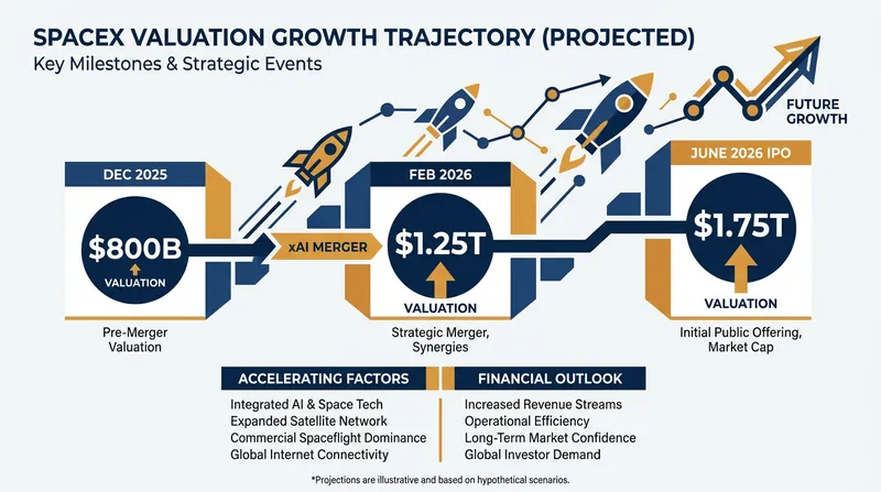 SpaceX's valuation has more than doubled in six months, driven by its merger with xAI and upcoming IPO.