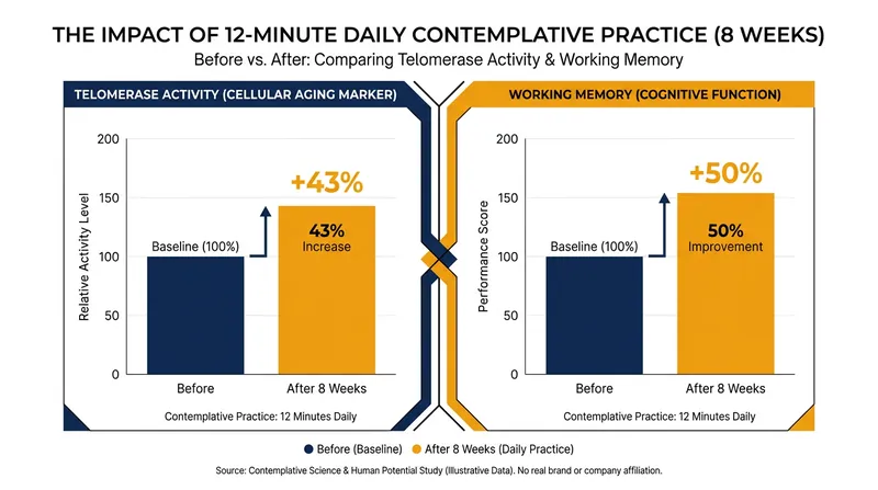 A UCLA study found that just 12 minutes of daily practice significantly altered markers of cellular aging and cognitive function.