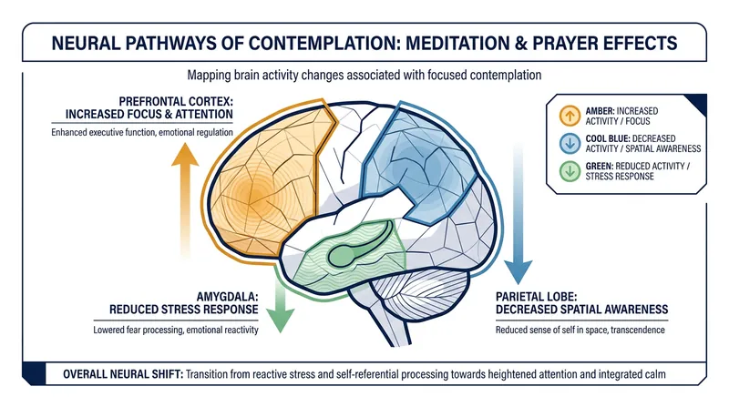 During deep contemplative practice, blood flow shifts dramatically, altering the brain's sense of self and reducing fear.
