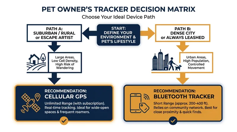 Choosing the right tracker depends heavily on your pet's environment and behavior.