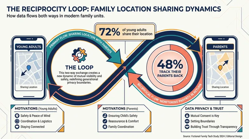 In nearly half of families that use tracking, the location sharing is a two-way street.