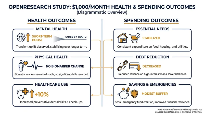 The OpenResearch study found that while cash provided temporary stress relief, it did not significantly alter long-term physical health biomarkers.