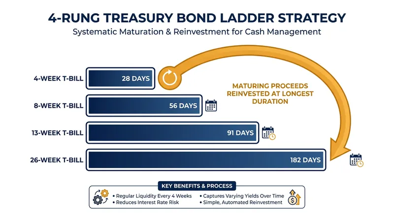 The mechanics of a rolling T-bill ladder, where maturing short-term debt is continuously reinvested.