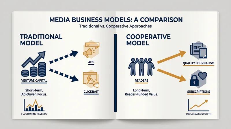 The cooperative media model bypasses traditional advertising in favor of direct reader support.