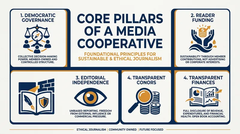 The foundational principles that separate media cooperatives from traditional corporate journalism.