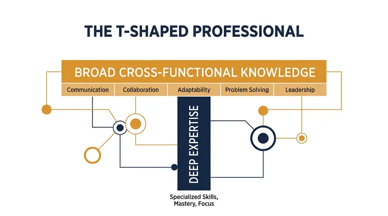 The T-shaped profile allows professionals to maintain a core specialty while communicating effectively across adjacent domains.