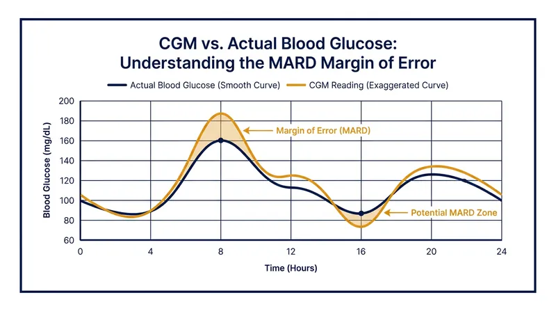 In healthy individuals, the standard margin of error can sometimes make normal post-meal glucose rises look like pathological spikes.