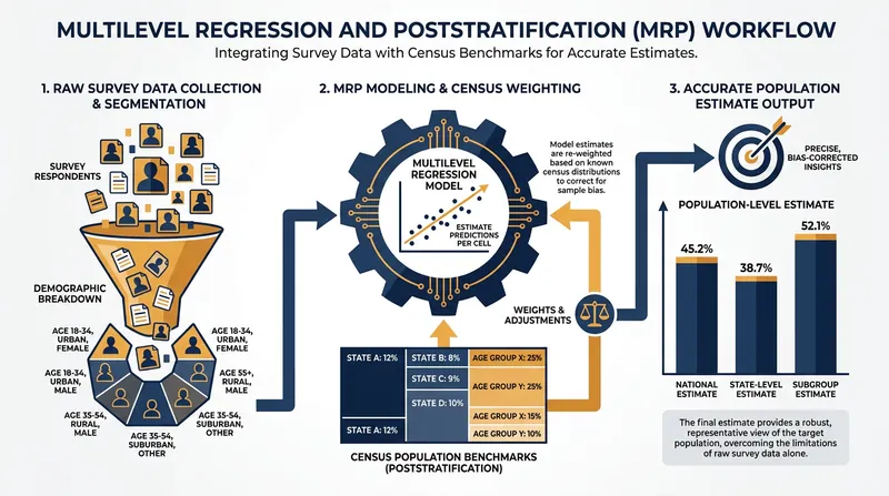 MRP allows data scientists to mathematically correct biased survey samples by weighting them against precise census data.