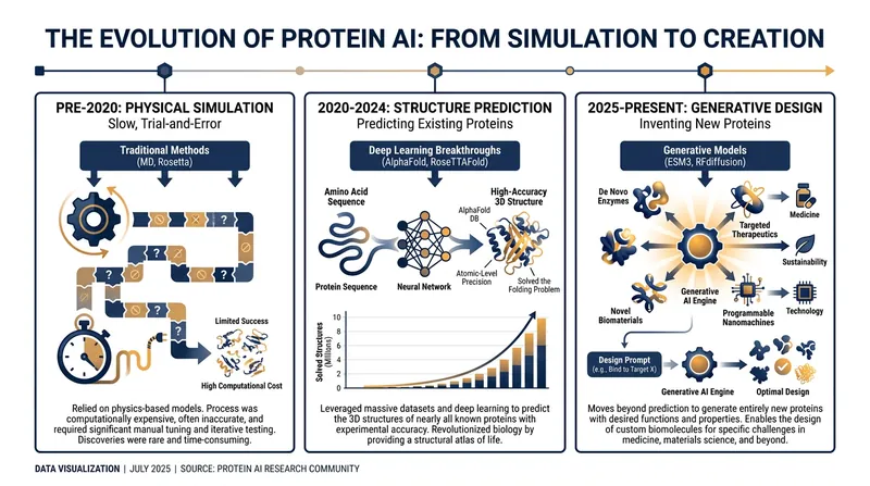 The paradigm shift from predicting natural proteins to generating novel biological structures.