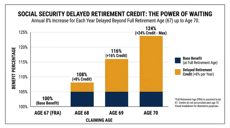 Waiting past Full Retirement Age yields a guaranteed 8% annual increase to the baseline benefit.