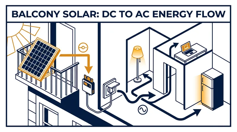 The microinverter converts DC power to AC power and feeds it directly into the home's circuit.