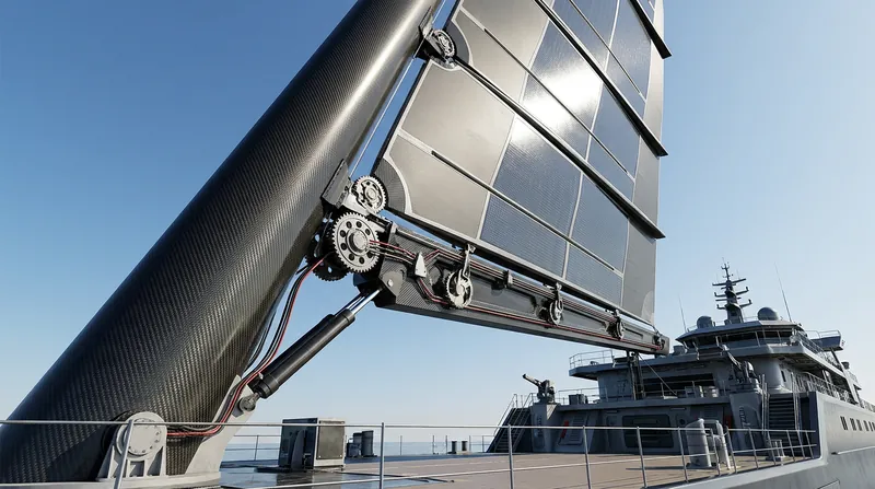 The AeolDrive rigging allows the massive masts to rotate 360 degrees and tilt up to 70 degrees.