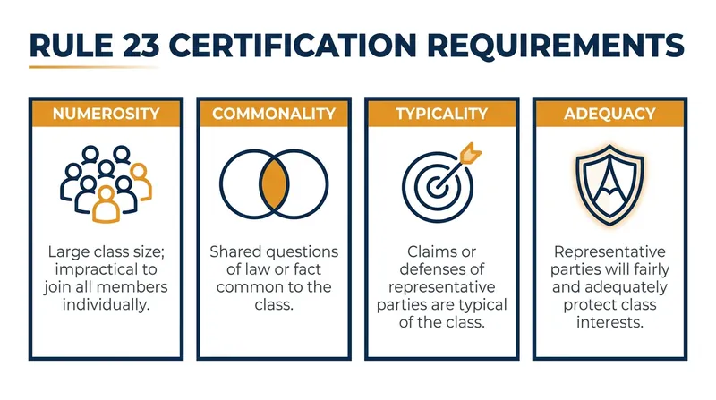 The four legal prerequisites plaintiffs must prove to proceed as a unified class.