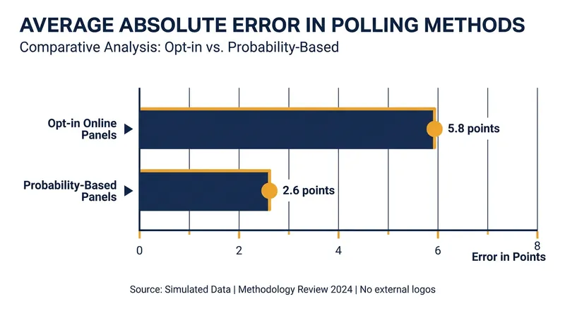 Pew Research Center data shows that probability-based panels have less than half the error of opt-in convenience samples.