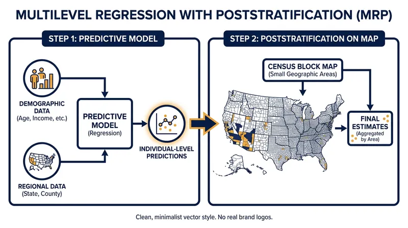 MRP allows researchers to generate accurate small-area estimates by applying demographic models to local census data.