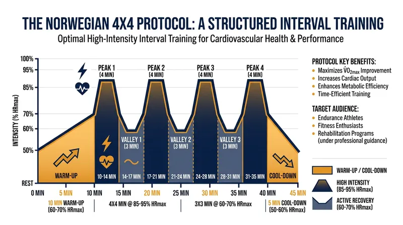 The 38-minute protocol alternates between intense work and active recovery to maximize stroke volume.