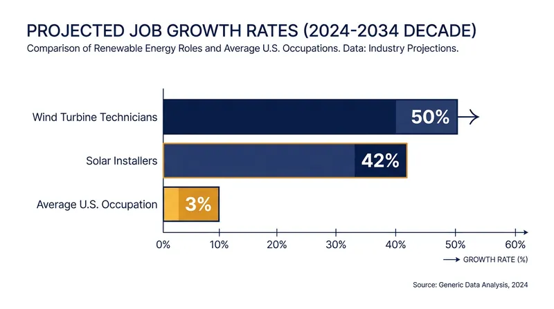 Data from the Bureau of Labor Statistics highlights the explosive growth of green-collar occupations compared to the national average.