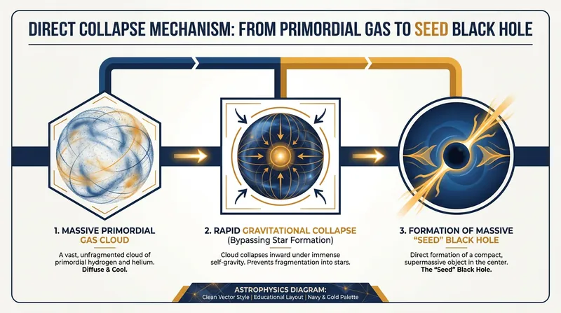 The direct collapse model explains how massive black holes could form rapidly in the early universe without a stellar phase.