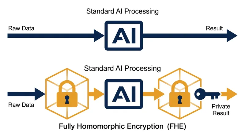 Fully Homomorphic Encryption allows algorithms to perform complex math directly on scrambled data.
