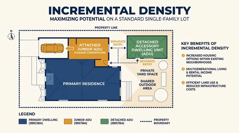 Incremental density allows neighborhoods to add housing supply without altering the visual character of the street.