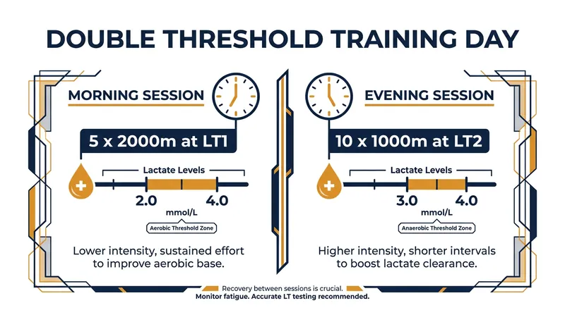 A typical double threshold day splits the workload to maximize volume while minimizing fatigue.