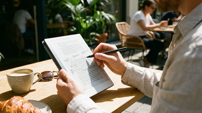 E-ink displays become clearer in direct sunlight, unlike traditional glass screens.