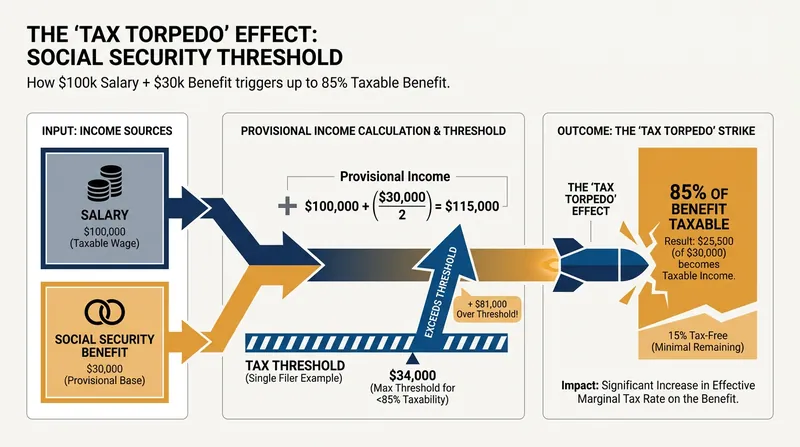 Claiming benefits while still earning a high salary can subject up to 85 percent of the Social Security payout to federal income tax.