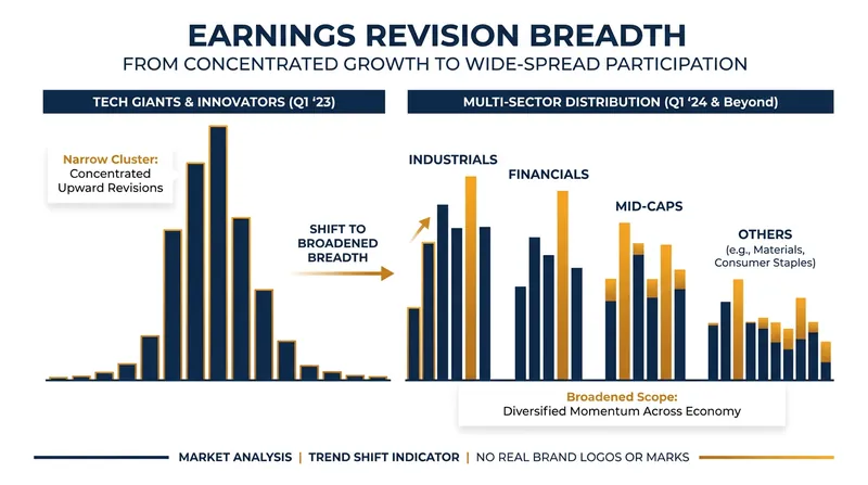Earnings revisions have broadened significantly beyond the tech sector in 2026.
