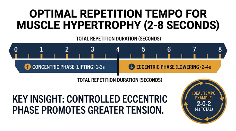 Current research recommends a total repetition duration of 2 to 8 seconds to maximize time under tension.